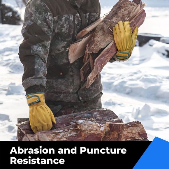 Men's Yellow  Winter Warm Thinsulate Lining for Cold Weather Leather Work Gloves - Picture 4 of 8